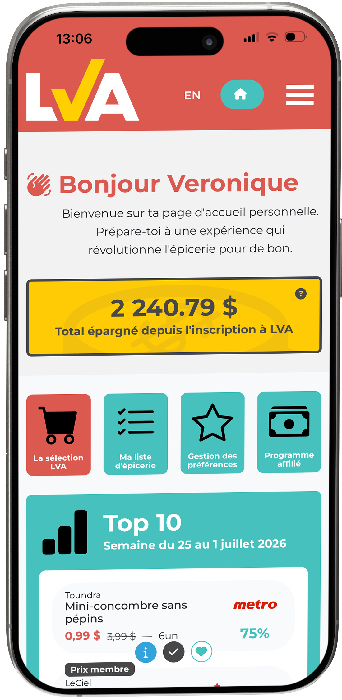 Application LVA sur iPhone